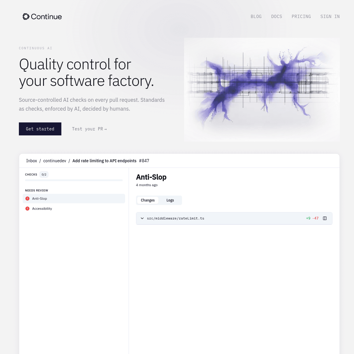Continue.dev official website screenshot