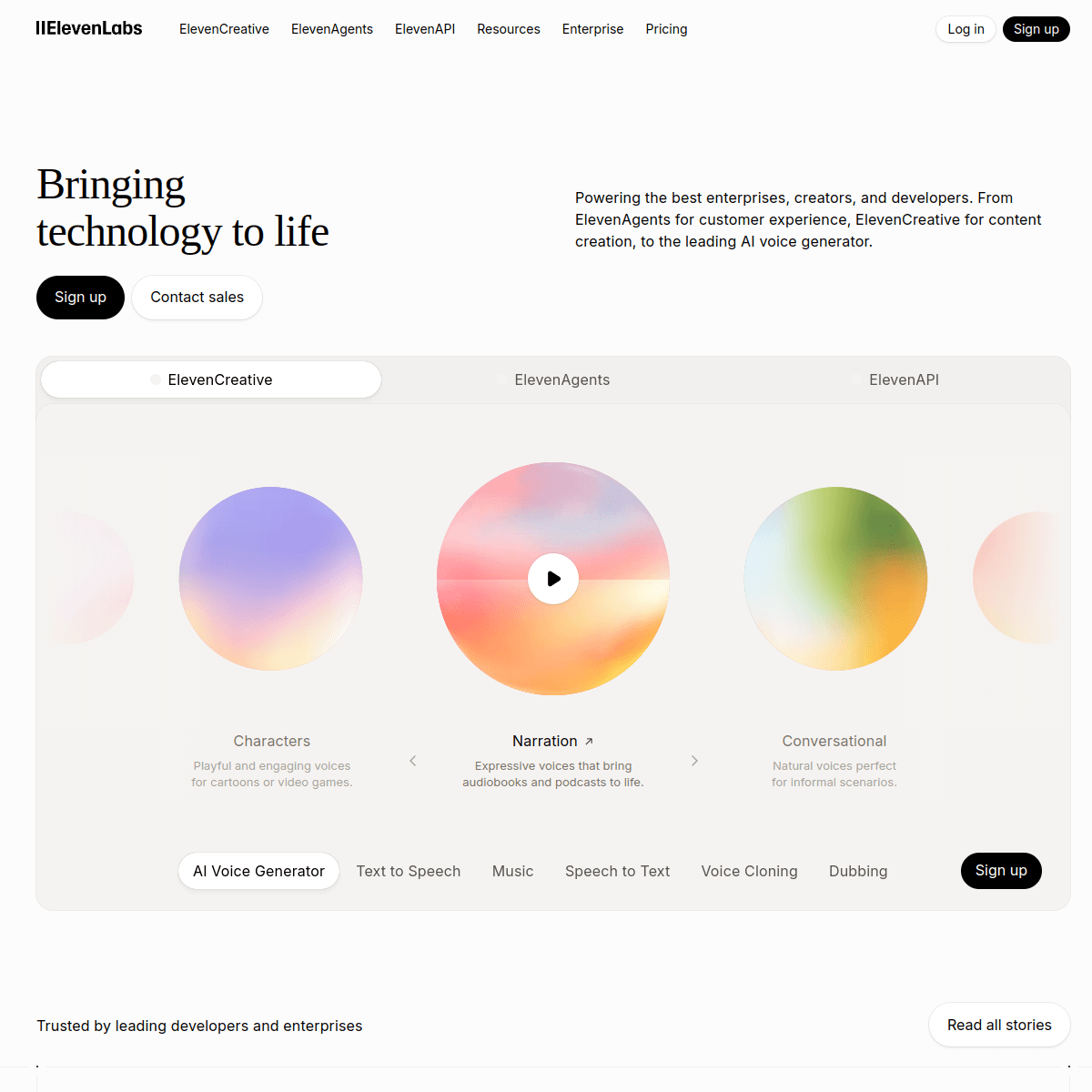 ElevenLabs official website screenshot